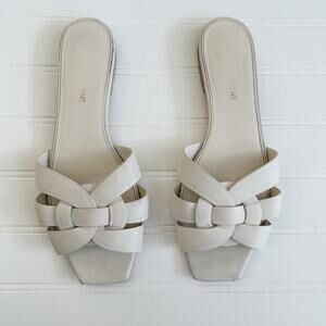 Saint Laurent Tribute White Leather Mules Slip On Heels Sandals Size 37